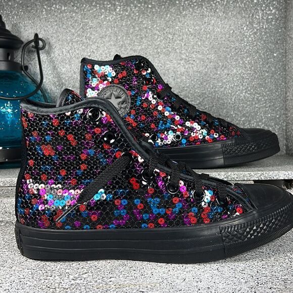 Converse CTAS HI Top Sequins BLACK/BLUE/CHERRY RED Sneakers Shoes Size 5 3.5 - Picture 2 of 10